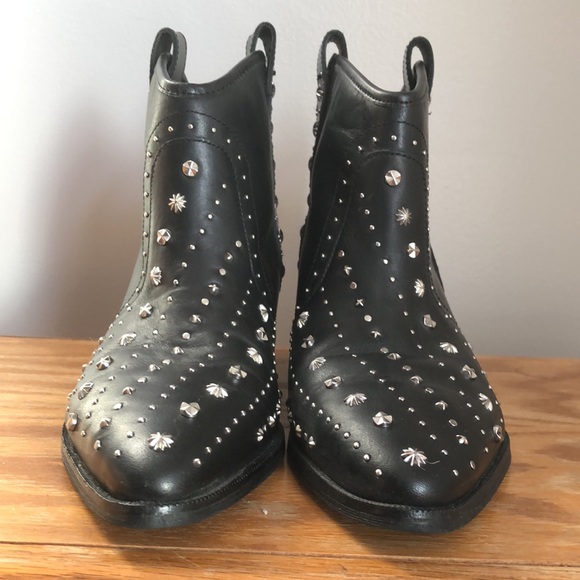 Sam Edelman Women sz 6 Black Leather Studded Western Ankle Booties - Picture 5 of 7